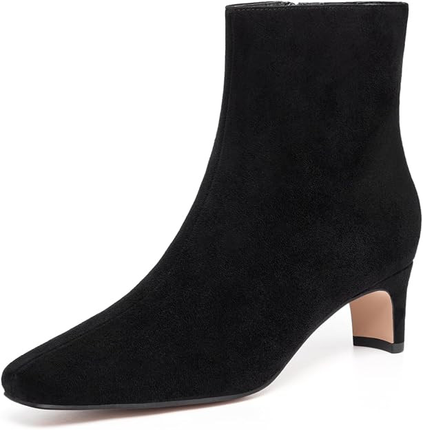 Women's Square Toe Chunky Heel Ankle Boots | Comfortable Fall Low Heels Booties, Round Toe, Non-S... | Amazon (US)