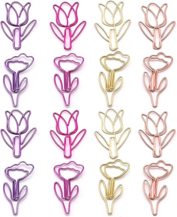 Hesena 100 Pcs Cute Flower Shaped Paper Clips Set, 50 Pcs Floral & 50 Pcs Tulip Shaped Shape Pape... | Amazon (US)