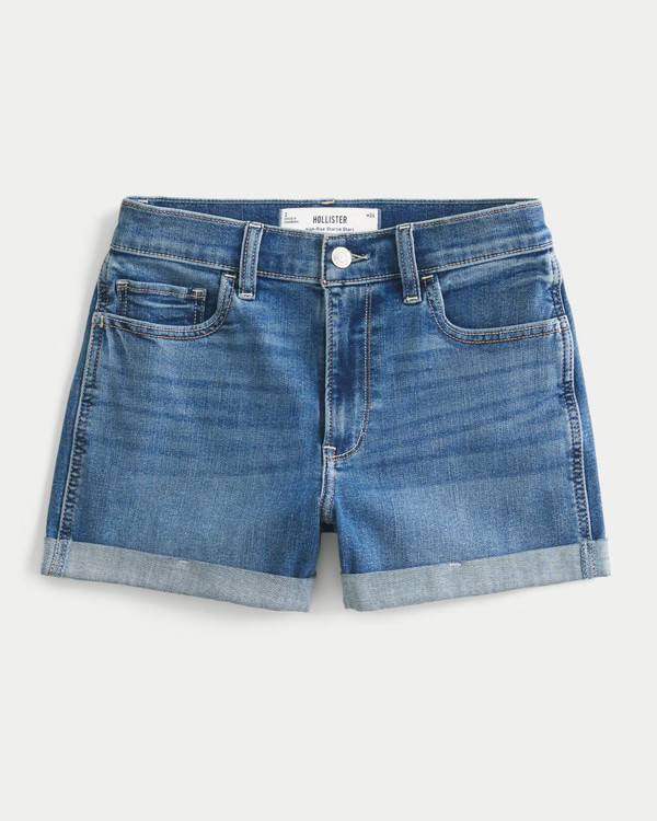 Women's High-Rise Medium Wash Denim Shortie Shorts | Women's Bottoms | HollisterCo.com | Hollister (US)