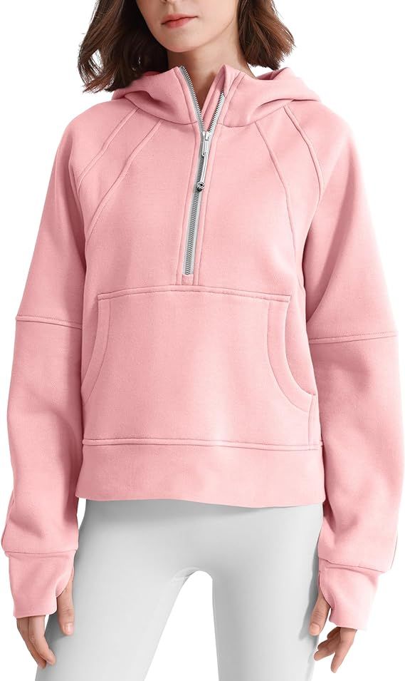 ISEEGZ Womens Fleece Lined Half Zip Hoodies Pullover Cotton Winter Warm Scuba Sweatshirt for Wome... | Amazon (US)