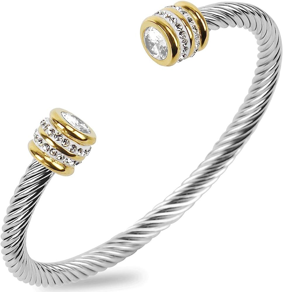 Amazon.com: Winhime Birthstone Cable Bangle Bracelets for Women, Stainless Steel Twisted Cable Wi... | Amazon (US)