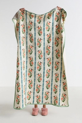 Gauze Cotton Sherpa Floral Printed Throw Blanket | Anthropologie (US)