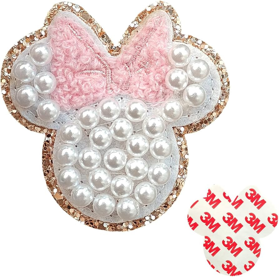 1PC 2 Inch H Pink Mouse Beautiful Bead Embroidered Patch with Glittered Edge Glitter Pearl Sticke... | Amazon (US)