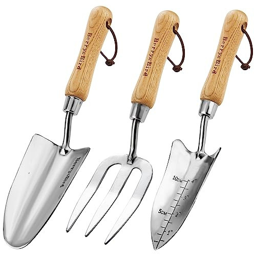 Berry&Bird Garden Tool Set- 3PCS Stainless Steel Gardening Tool Sets with Wooden Handle Trowel Weeding Fork & Digging Shovel Hand Tool Kit for Planting, Ideal Gardening Gift for Women & Men | Amazon (US)