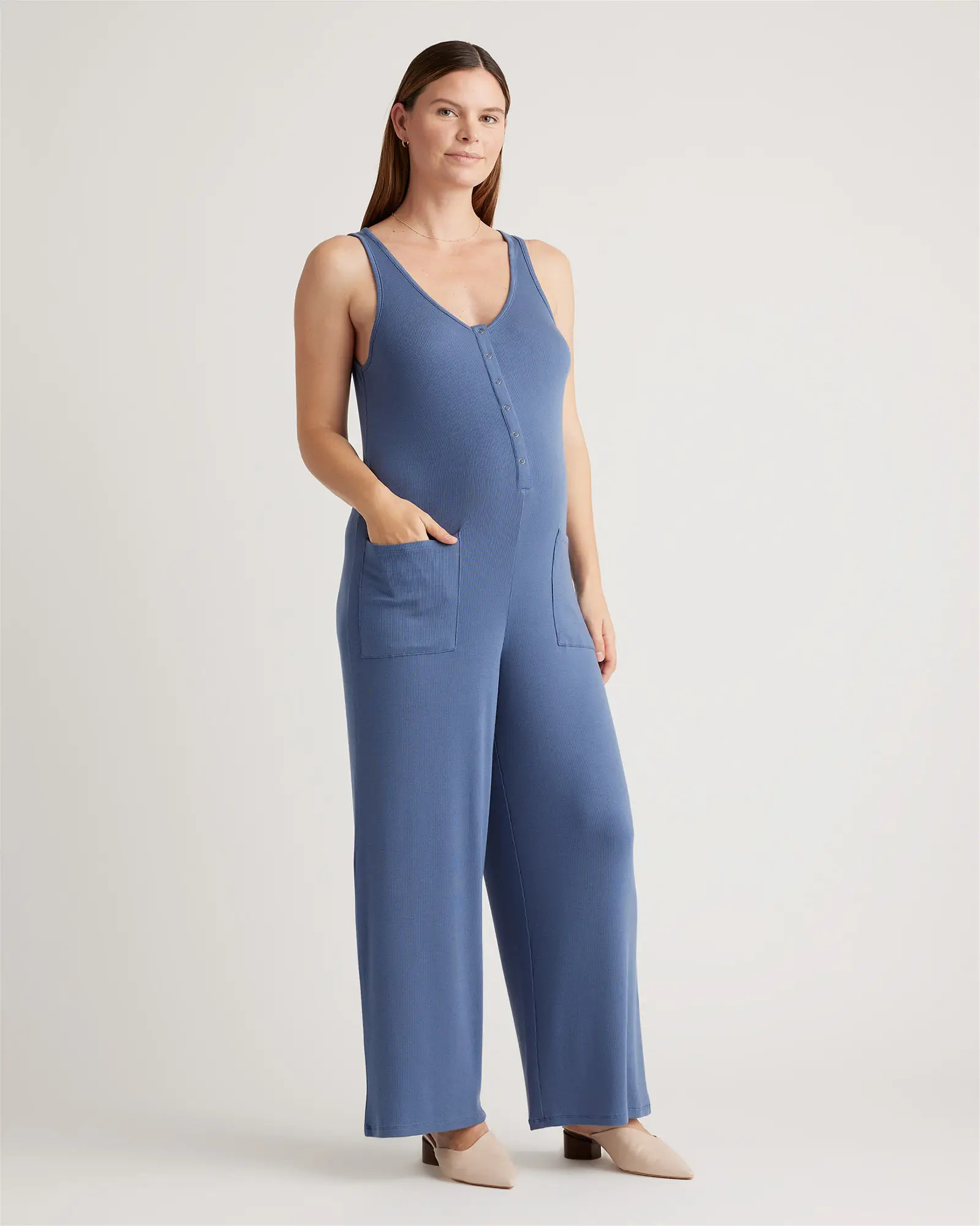 Tencel Rib Maternity & Nursing Jumpsuit in Slate Blue | Quince