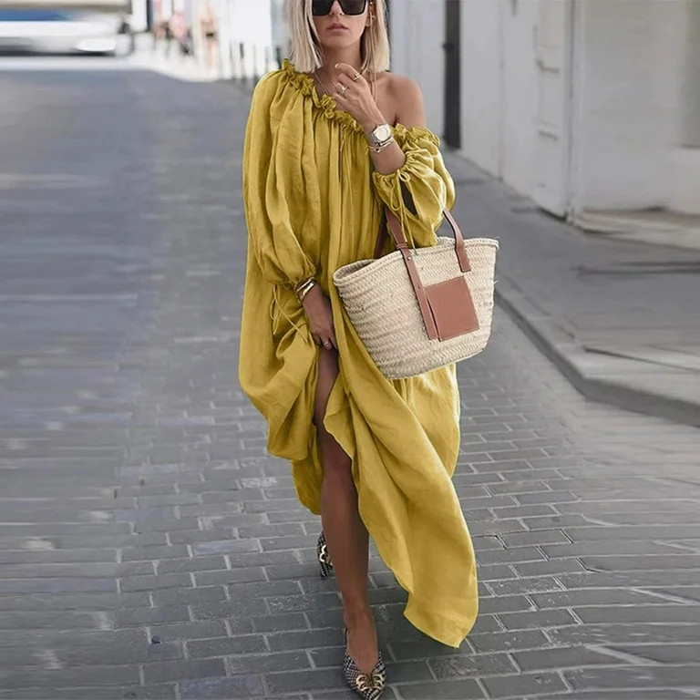 LoyisViDion Womens Plus Size Dresses Clearance Women Plus Size Daily Casual Dress Open Shoulder V... | Walmart (US)