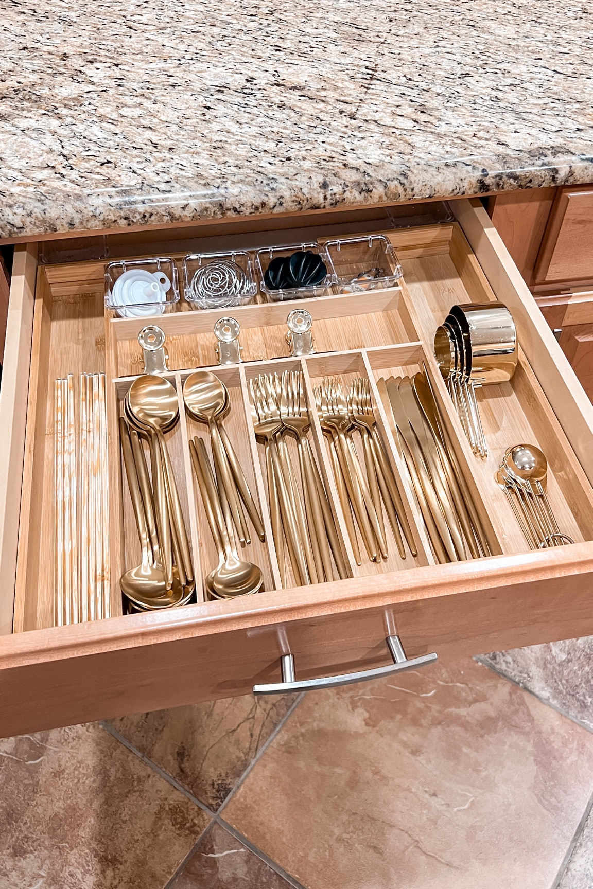 Kitchen silverware organization. I love my gold silverware and they are great quality. 

#LTKfindsunder50 #LTKhome #LTKsalealert