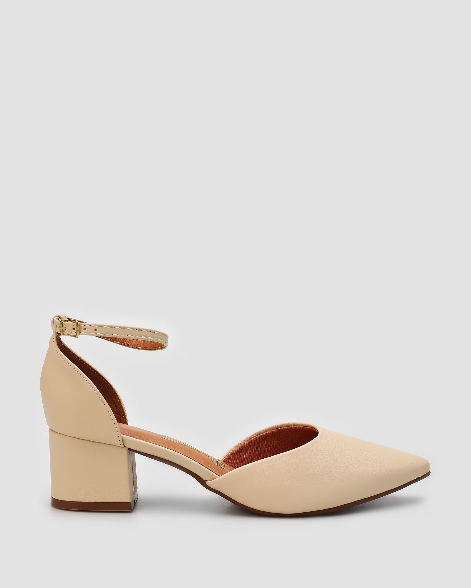 Sapato feminino scarpin salto baixo quadrado e fivela - Bege |  Vizzano | Riachuelo (BR)