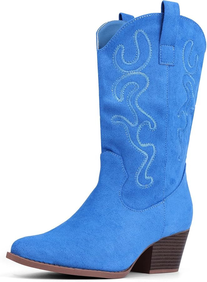 Bandkos Cowboy Boots for Women Cowgirl Mid Calf Western Boots Embroidered Stitched Pointed Toe Ch... | Amazon (US)