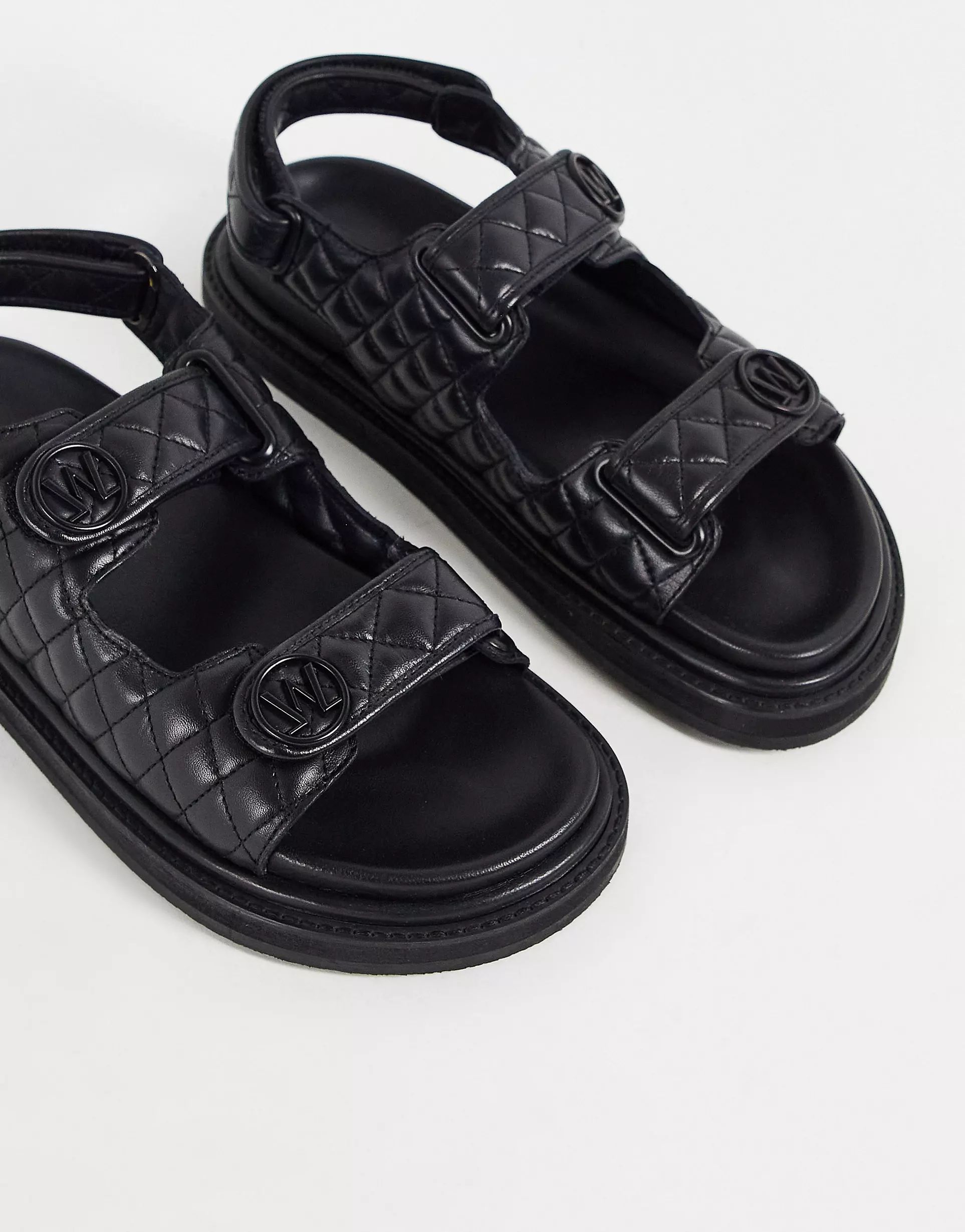 Walk London Alexis quilted double strap sandals in black leather | ASOS (Global)