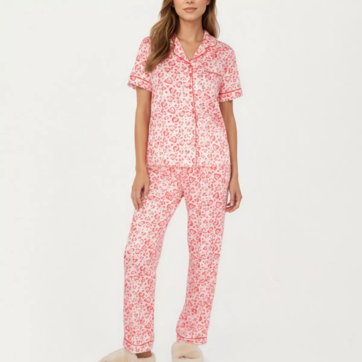 Anna-Kaci Lounge Women's 2-Piece Set Short Sleeve Button Front Pajama Set with Leopard Print and ... | Target