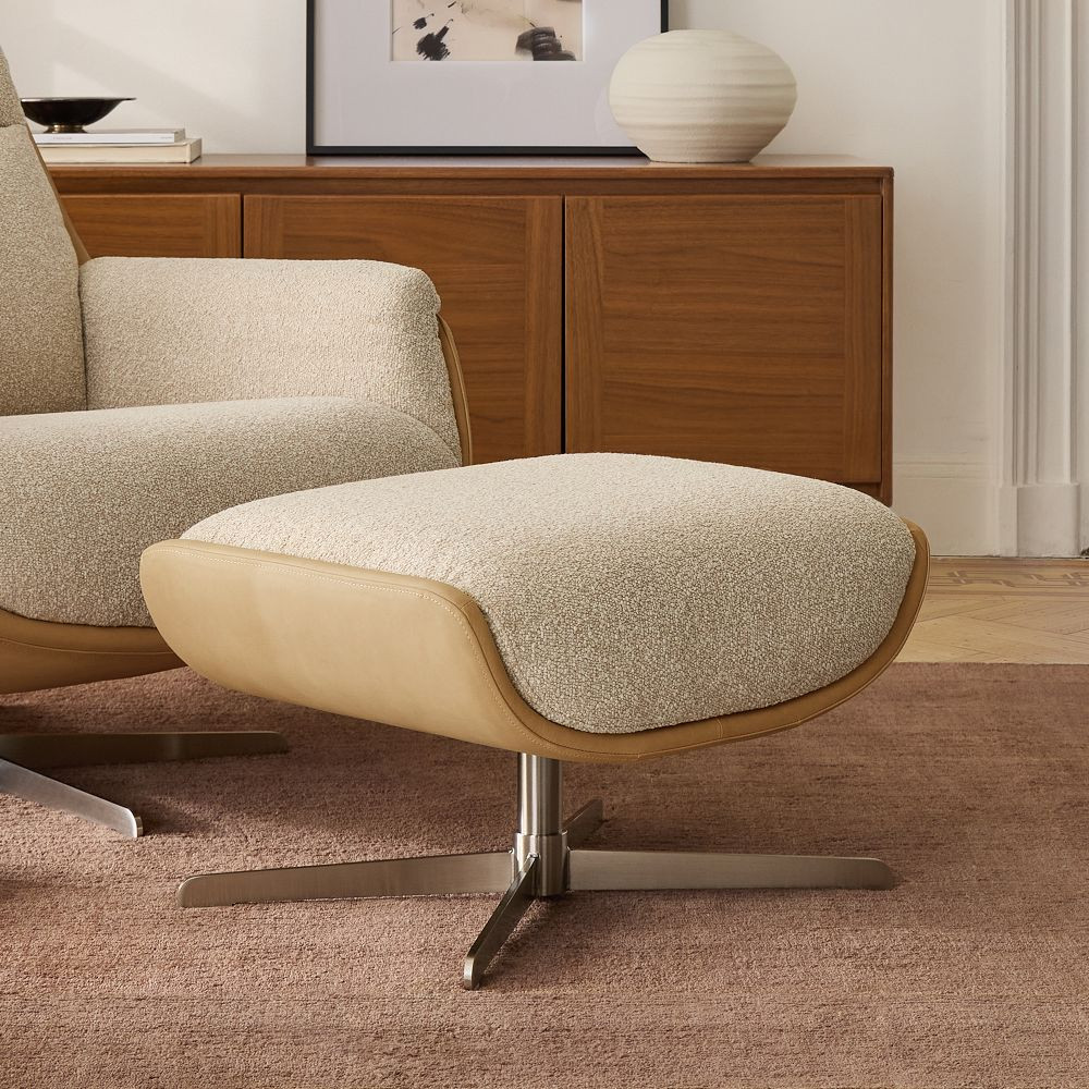 Bowden Fabric & Leather Swivel Ottoman | West Elm (US)