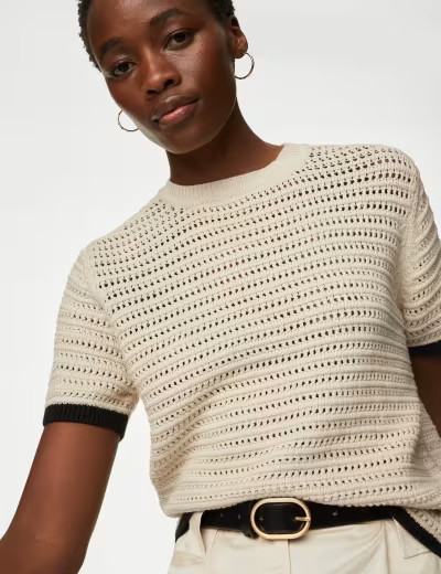 Cotton Rich Textured Tipped Knitted Top | Marks & Spencer (UK)