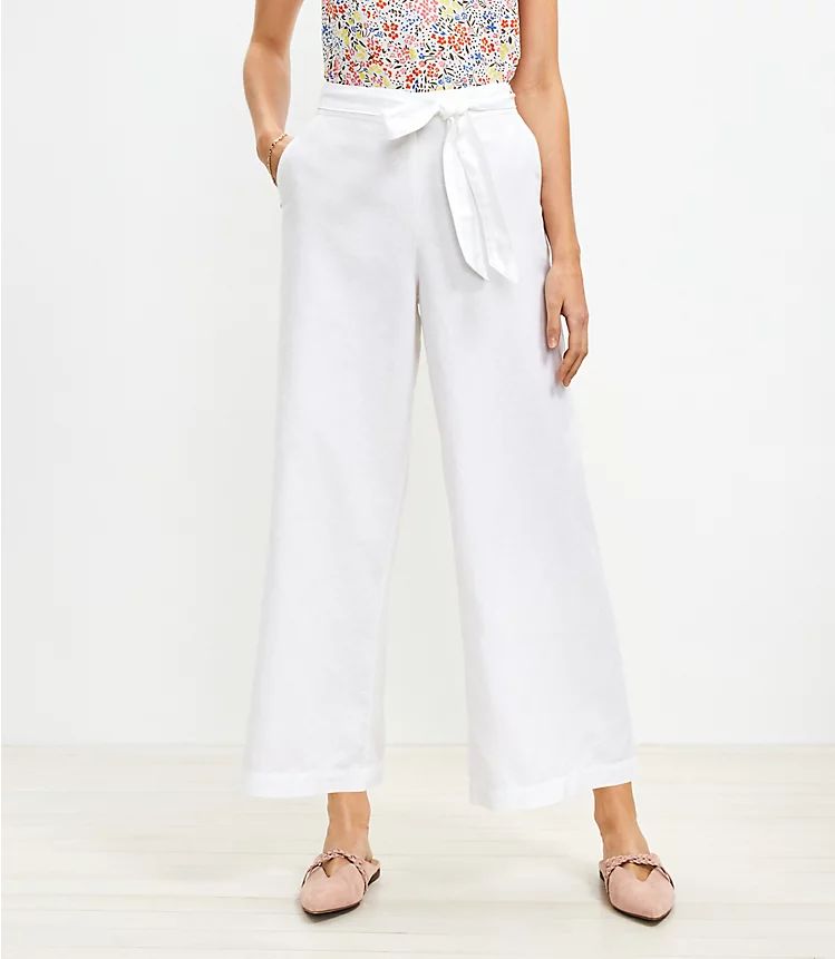 Petite Tie Waist Fluid Wide Leg Crop Pants | LOFT | LOFT