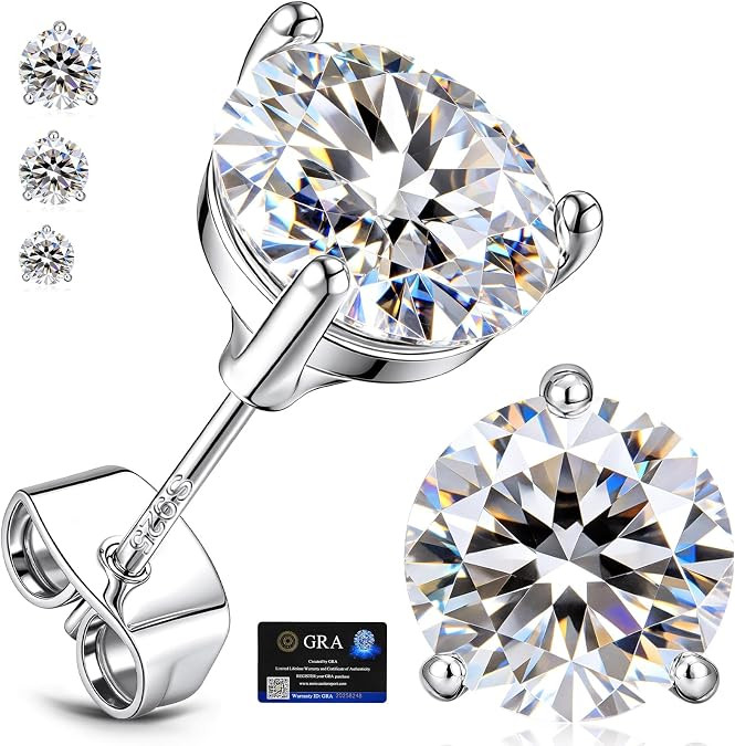 Moissanite Diamond Stud Earrings for Women 925 Sterling Silver Post 18K Gold Plated Earring Hypoa... | Amazon (US)