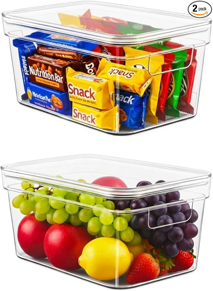 MOONEDGE Clear Bins with Lids, Stackable Clear Plastic Storage Bins with Handles for Fridge & Pan... | Amazon (US)