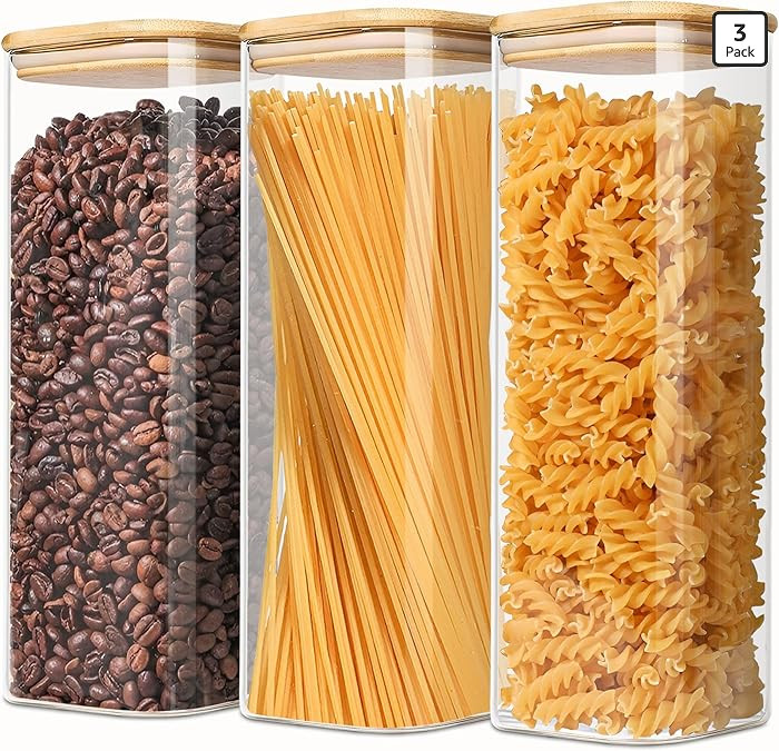 Envases de almacenamiento de vidrio cuadrados de 2.2 Qt con tapas, envases transparentes de vidri... | Amazon (US)