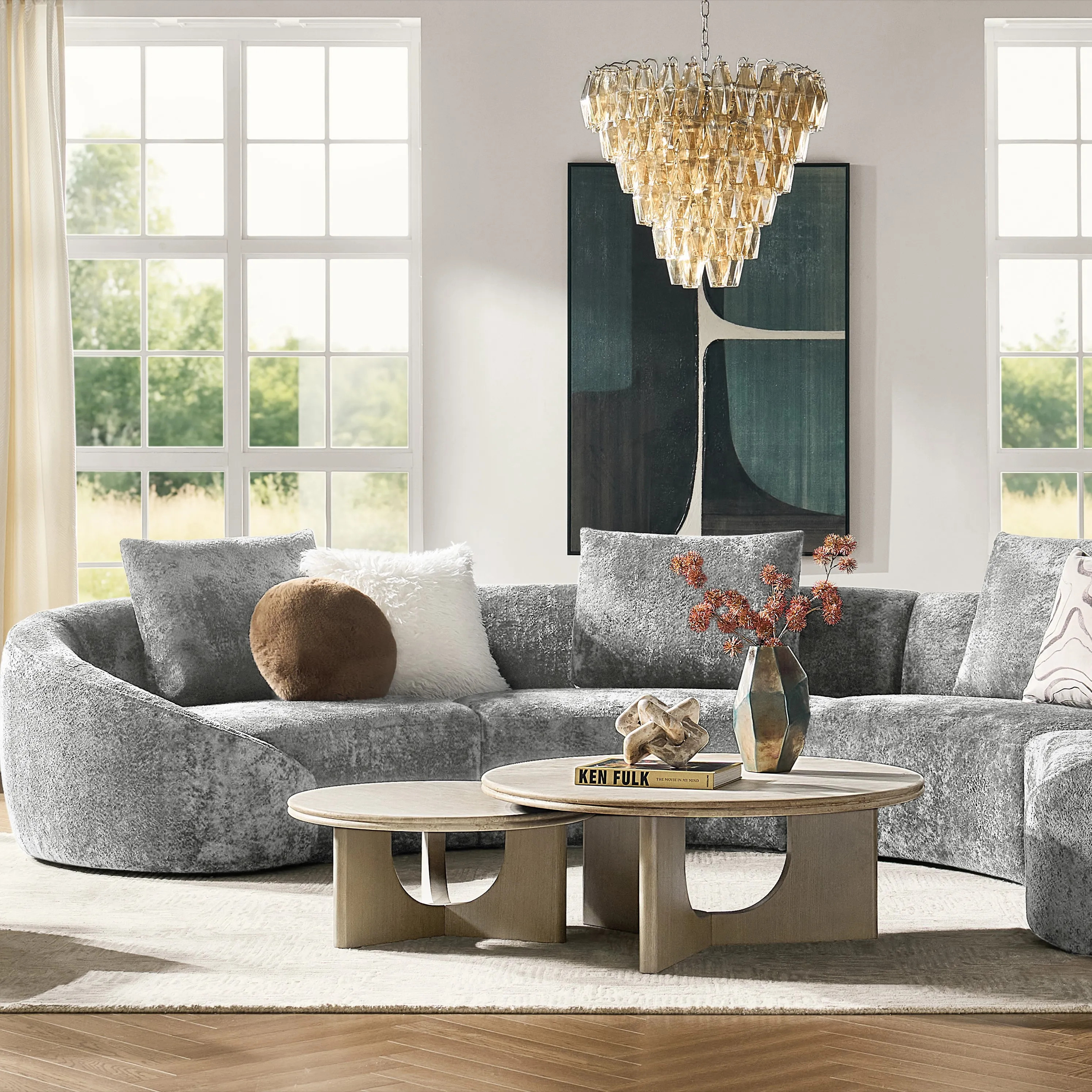 Irene Fully Upholstered Light Grey Chenille Sectional - 3 Pc| Z Gallerie | High-Density Foam Seating, Curved Design | Modern Com | Z Gallerie