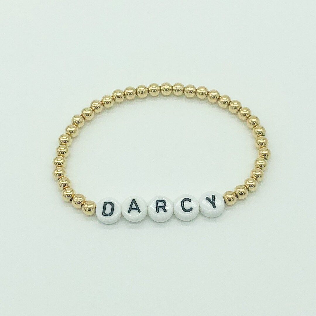 14k Gold Filled Bead Bracelet Name Bracelet 4mm Personalize - Etsy | Etsy (US)