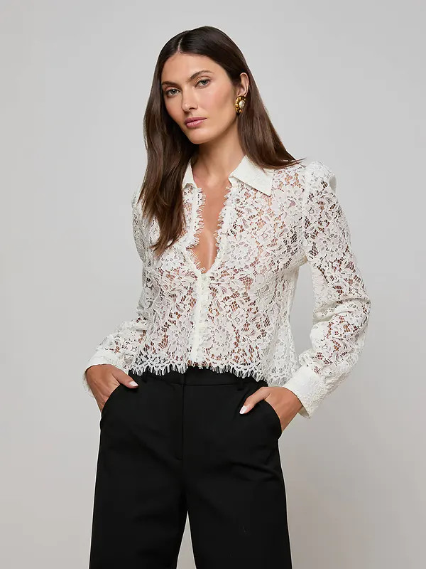 Anita Lace Blouse in Ivory | L'AGENCE | L'Agence