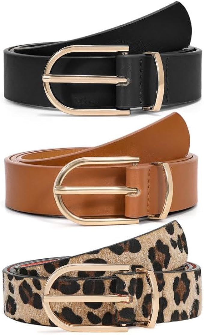 VONMELLI 3 Pack Women's Belts for Jeans Pants Fashion Gold Buckle Ladies Dress Belt | Amazon (US)