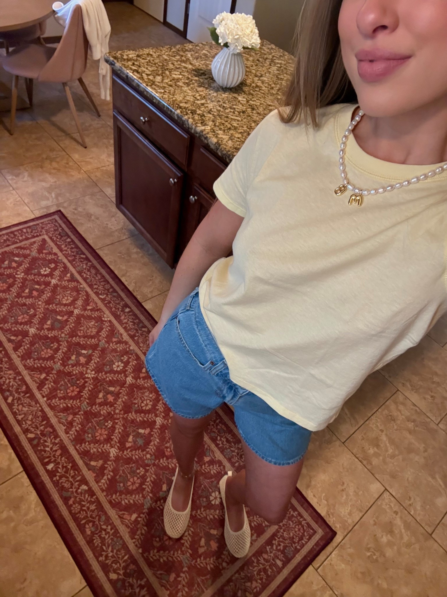 My kitchen runner is 15% off! I have the 2.5x7
Gap cotton shrunken yellow t-shirt is 40% off (Size S)
Old Navy high waisted baggy jean shorts are half off
Abercrombie woven ballet flats (Run a little big, if between sizes go down half size)
My necklace is from ALV Jewels 

#LTKSaleAlert #LTKdayinmylife #LTKootd