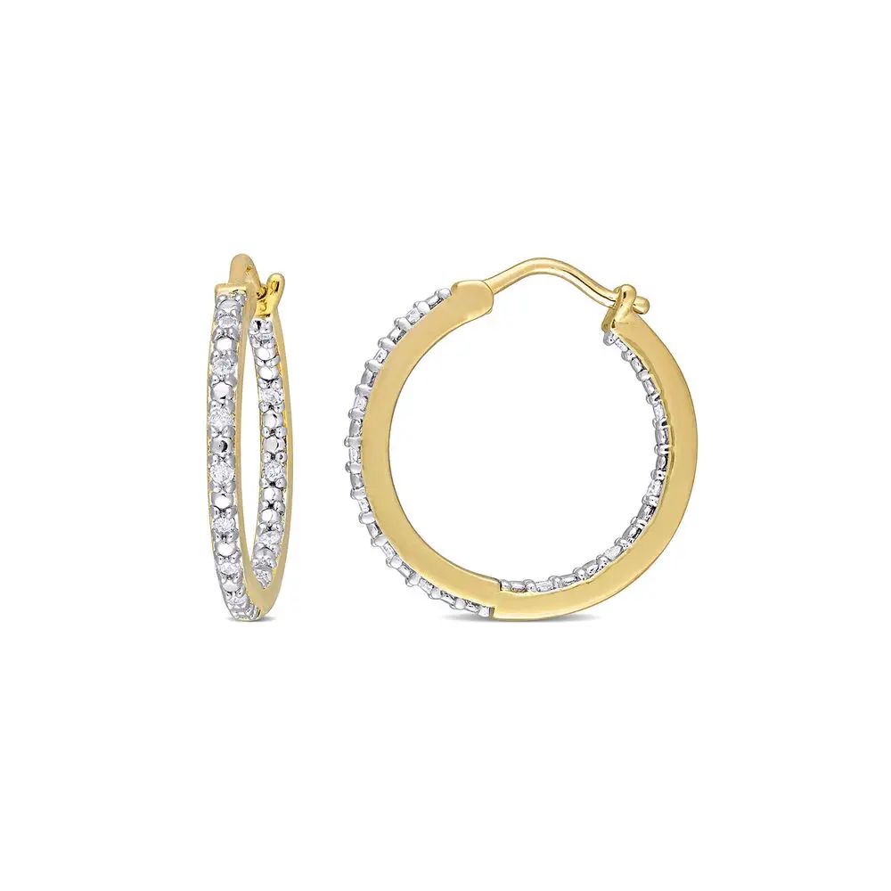 1/4 CT. T.W. Diamond Inside-Out Hoop Earrings in Gold Plated Sterling Silver | MYKA