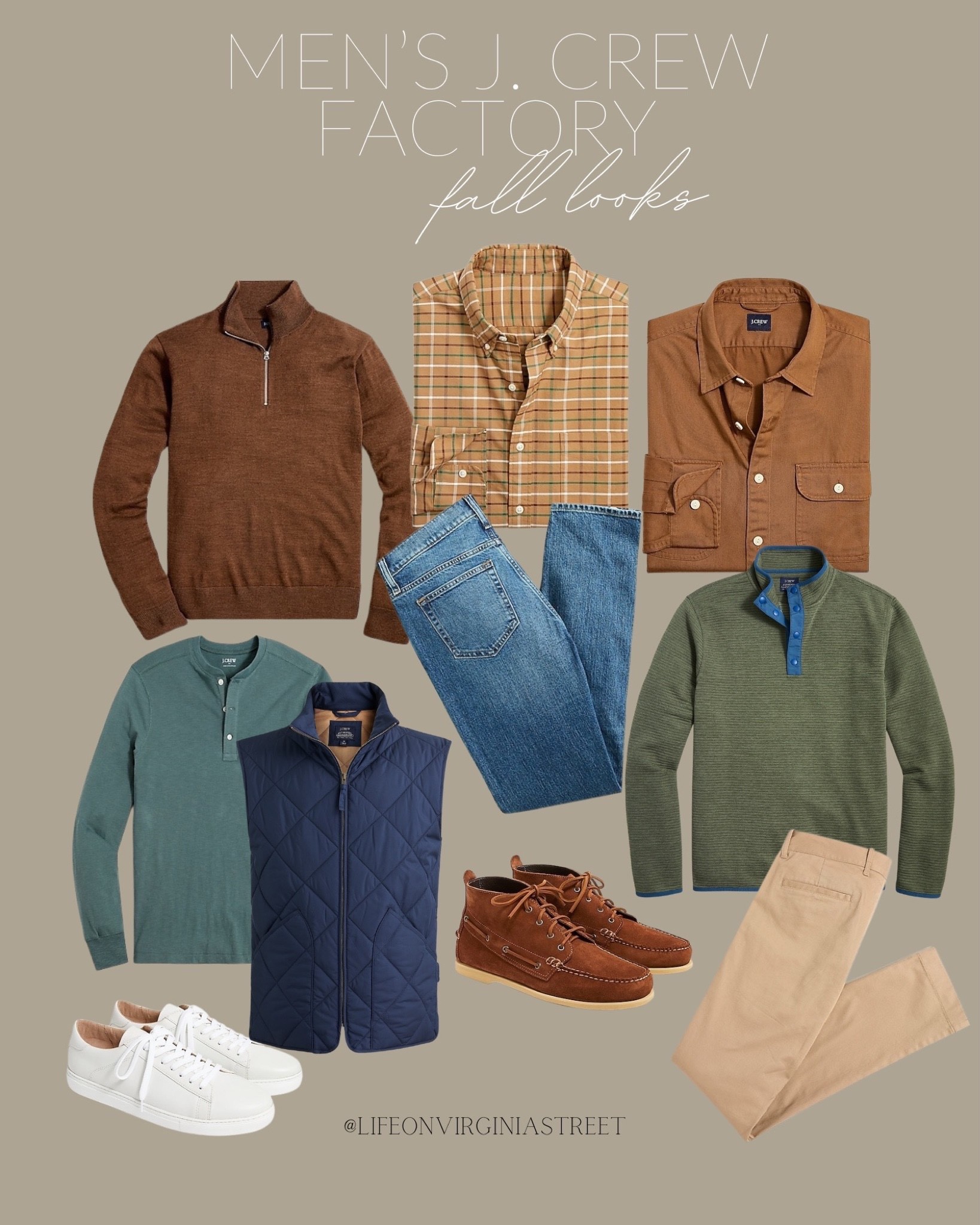 J. Crew factory men’s looks for fall and everything is on sale! This roundup includes jeans, a blue vest, brown sweater, a flannel, brown button-up, green sweater, khaki pants, brown mens shles, white sneakers, and a green long-sleeve shirt. All items linked are on sale!

mens fall clothes, mens fall outfit, fall outfit, j. crew factory, fall looks, fall fashion, mens shoes, mens sneakers, mens flannel, mens jeans, denim,  j. crew factory mens, family pictures outfit

#LTKunder100 #LTKunder50

#LTKmens #LTKstyletip #LTKSeasonal