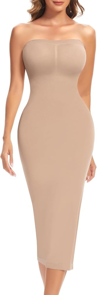 Slip Dress for Women Full Slip for Under Dresses Shapewear Tummy Control Long Slip with Back Slit | Amazon (US)