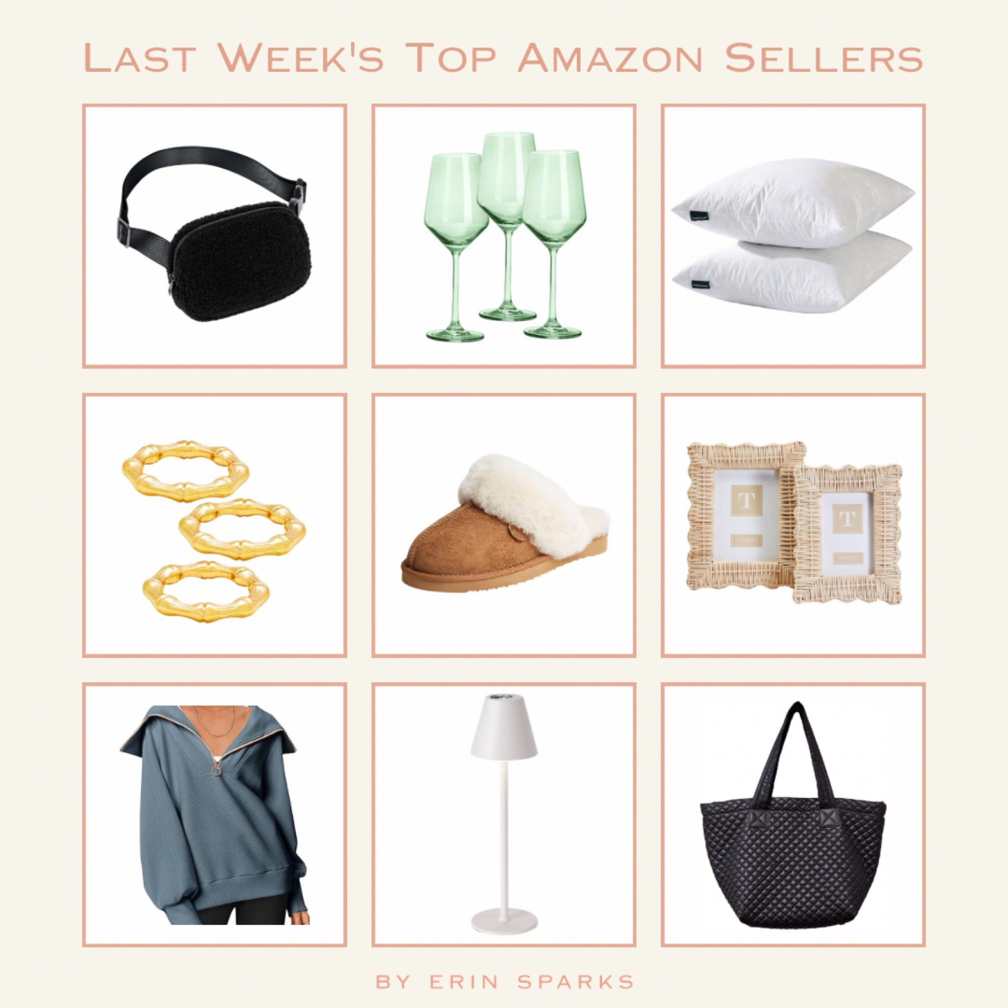 Amazon home, Amazon finds, bamboo napkin ring, half zip pullover, athleisure, quilted bag, rechargeable lamp, scalloped rattan frame, pillow insert, colored wine glass, Sherpa belt bag, bedroom slippers, loungewear, tablescape

#LTKhome