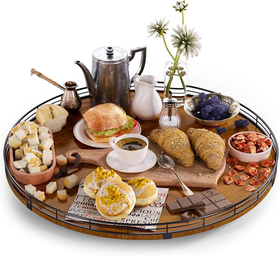 AMH 21-Inch Walnut-Finish Wooden Lazy Susan Organizer for Dining Table | Amazon (US)