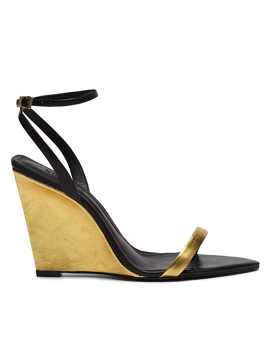 Women's Melanie 100MM Leather Wedge Sandals - Ouro Black - Size 6 | Saks Fifth Avenue