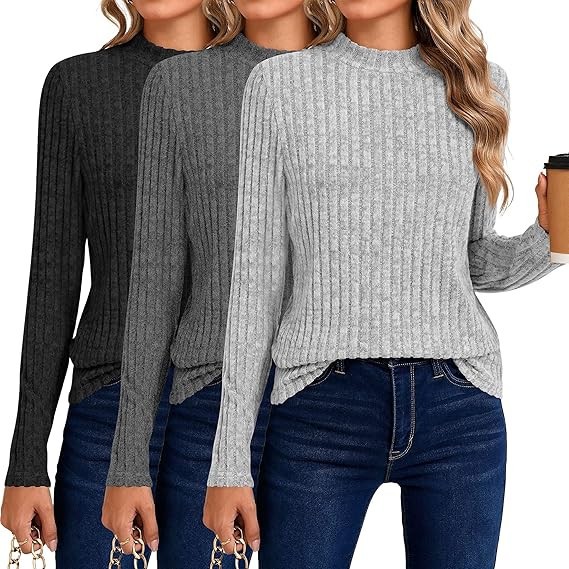 Riyiper 3 Pack Women's Mock Neck Sweaters, Long Sleeve Lightweight Tops Casual Soft Sweaters Knit... | Amazon (US)