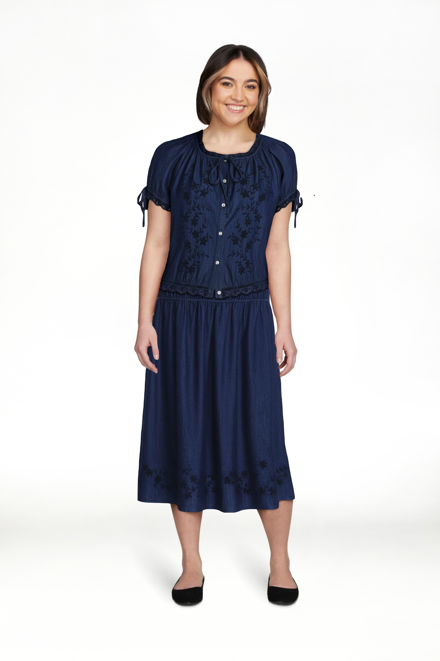 Free Assembly Women's and Women's Plus Embroidered Cropped Cotton Top with Short Sleeves, Sizes-X... | Walmart (US)
