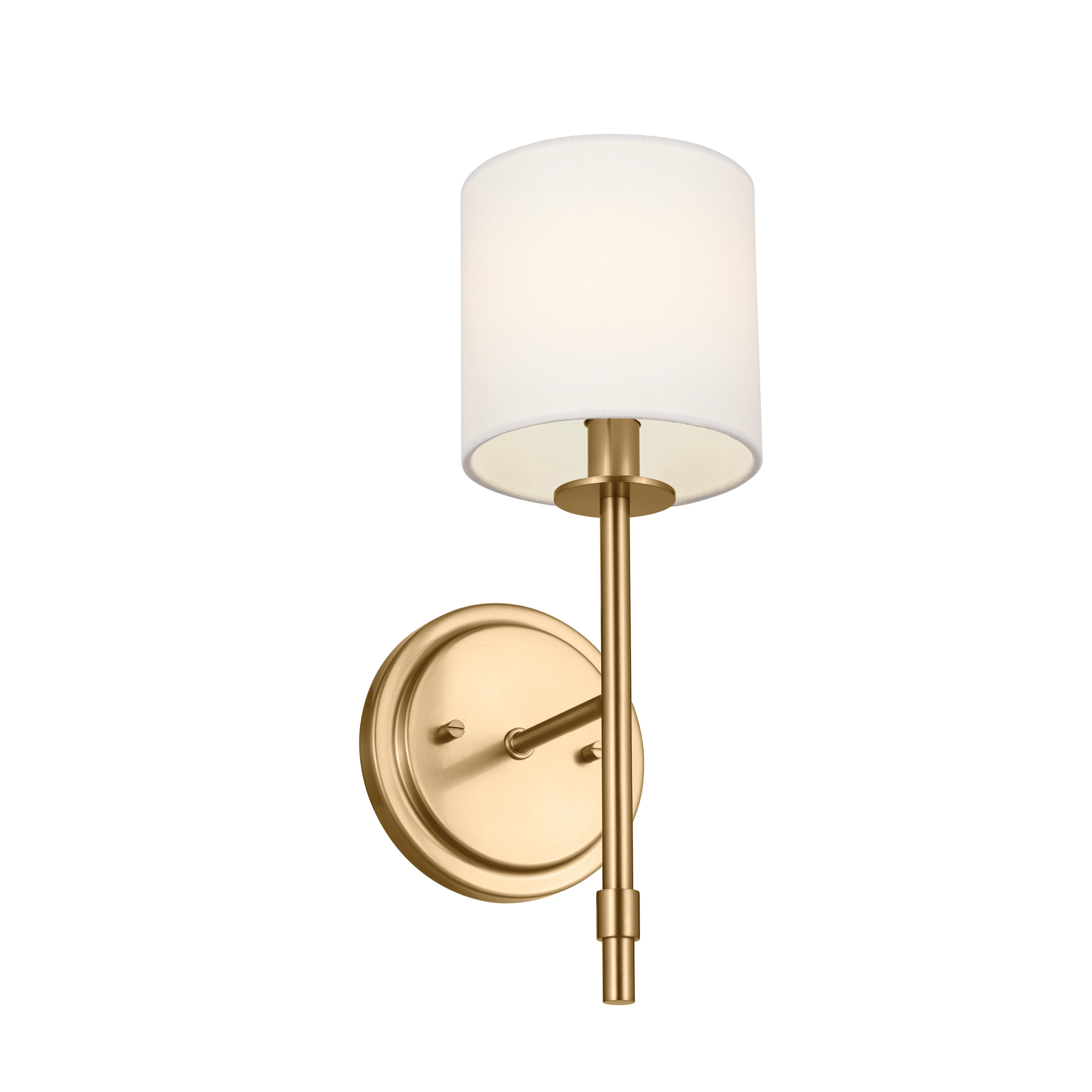Kichler Lighting Ali 1-Light Brushed Natural Brass Wall Sconce with White Fabric Shade - 14 in | Bed Bath & Beyond