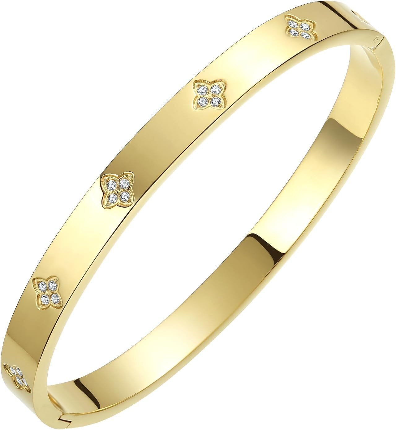 14K Gold Plated Four Leaf Clover Bangle Bracelet | Amazon (US)