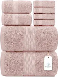 White Classic Luxury Pink Bath Towel Set - Combed Cotton Hotel Quality Absorbent 8 Piece Towels |... | Amazon (US)