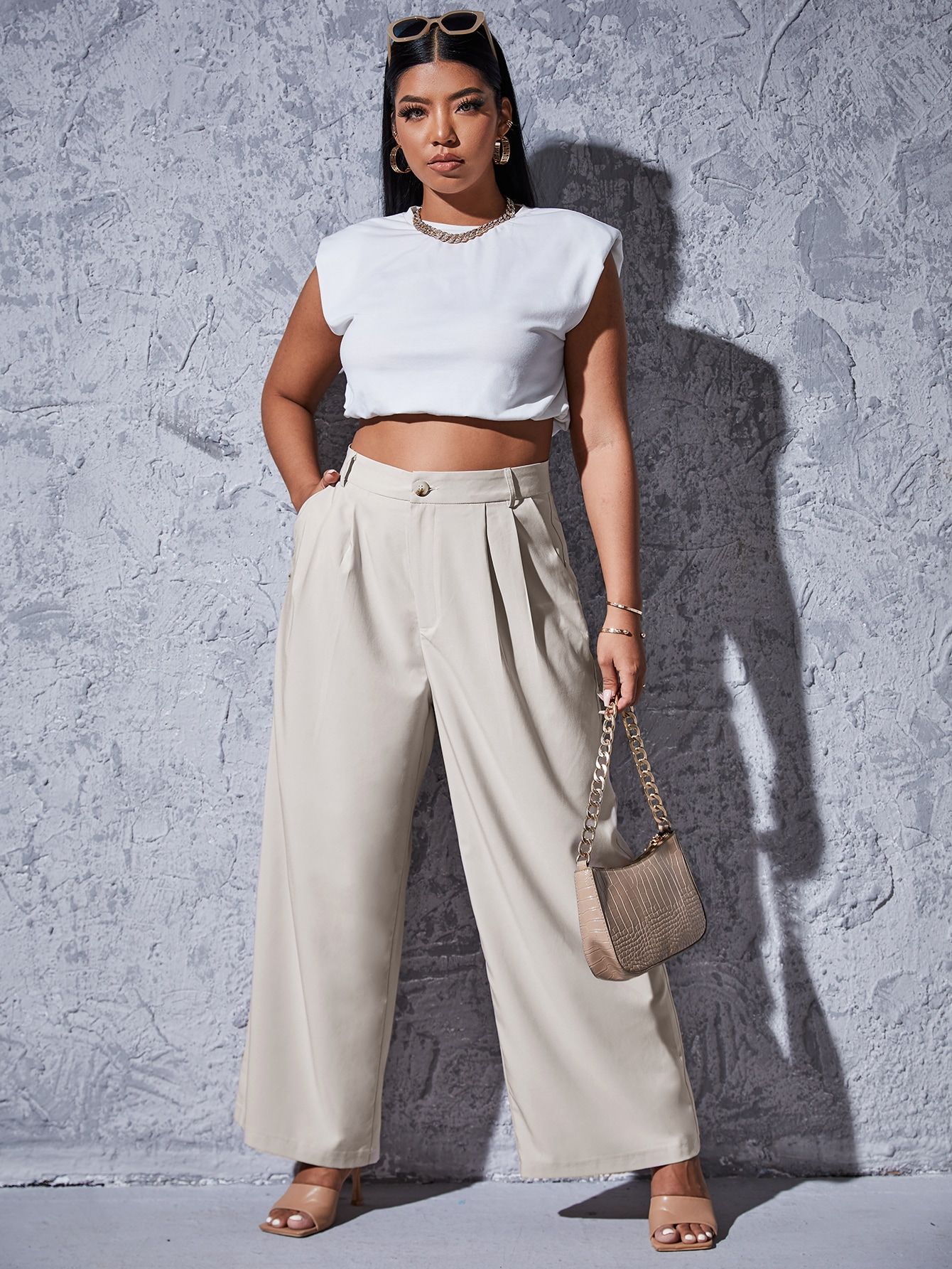 Plus Solid Wide Leg Tailored Pants | SHEIN