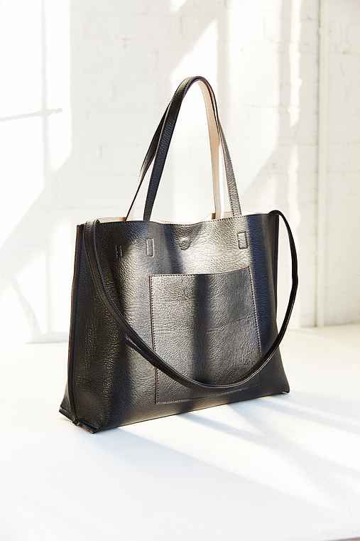 Reversible Vegan Leather Tote Bag,BLACK/IVORY,ONE SIZE | Urban Outfitters US