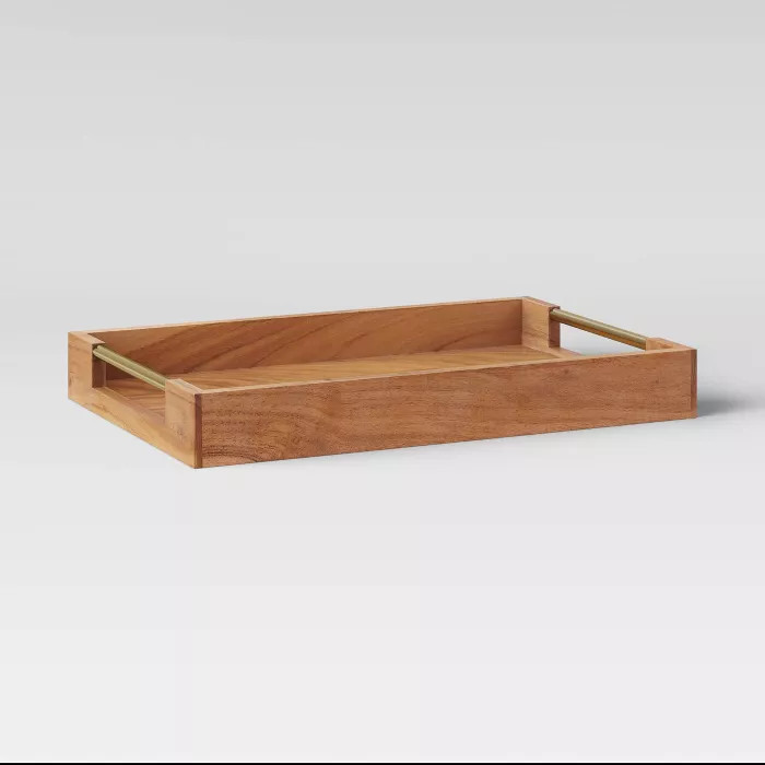 12" x 18" Wood Acacia Serving Tray with Brass Handles - Threshold™ | Target