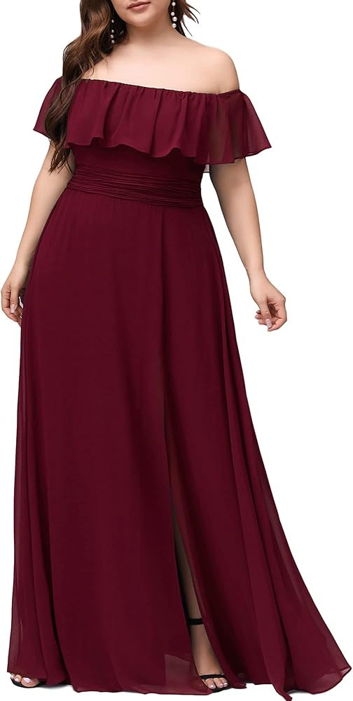 Ever-Pretty Women's Plus Size Off Shoulder Side Split Chiffon Maxi Dress 0968PZ | Amazon (US)