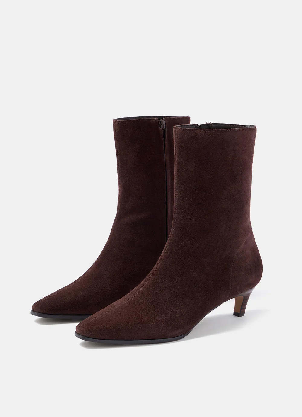 Issy Brown Suede Kitten Heel Ankle Boots | Mint Velvet