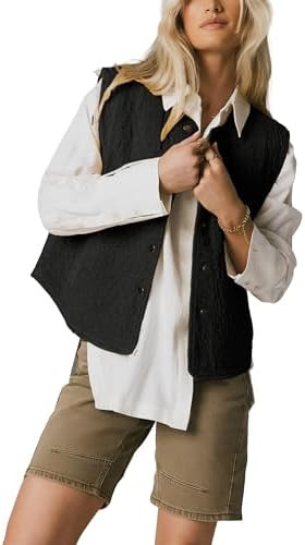 Hongsui Women's Embroidered Floral Vest Sleeveless Snap Button Quilted Gilet Outerwear Lightweigh... | Amazon (US)