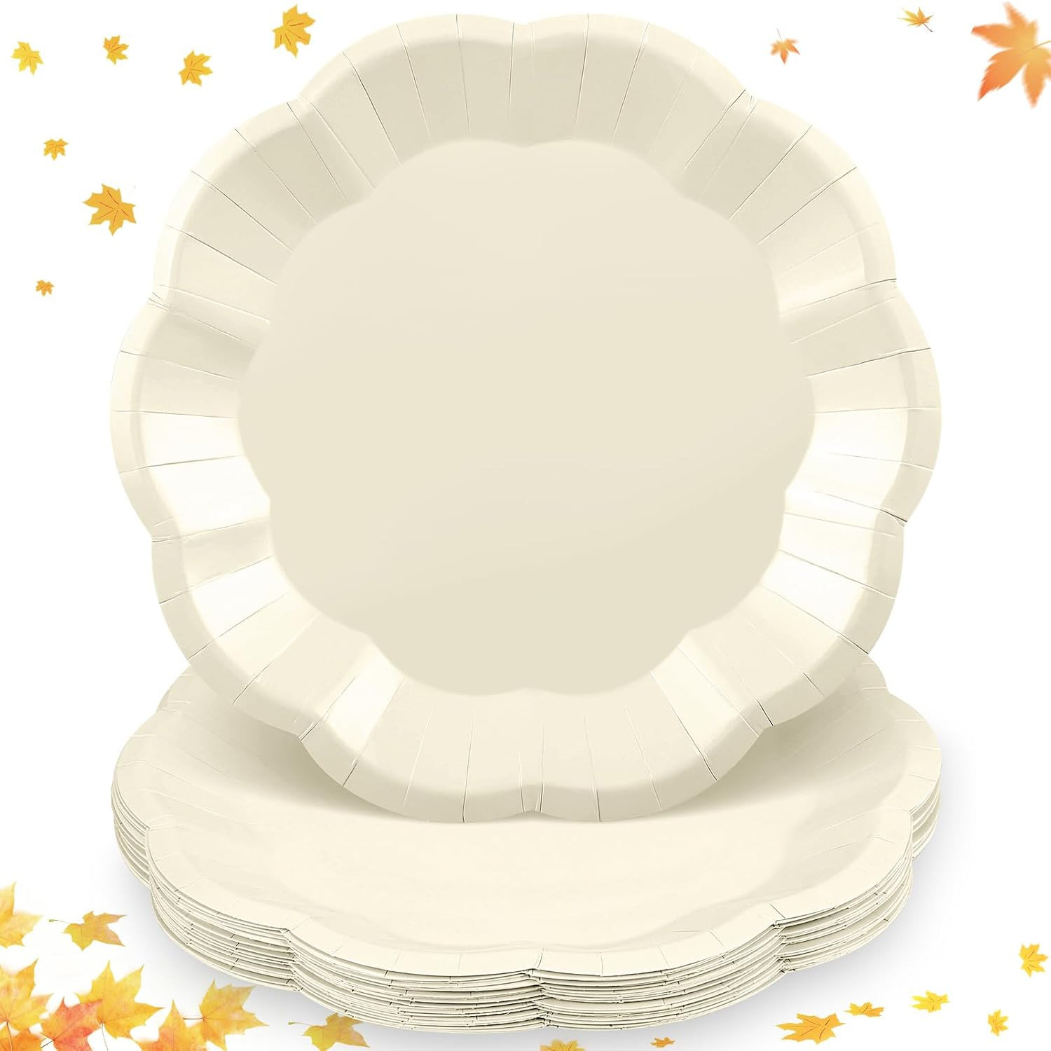 30 Pcs Cream Paper Plates 9 Inch Elegant Beige Fall Party Plates | Amazon (US)