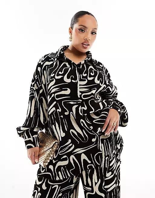 Extro & Vert Plus plisse shirt in abstract print - part of a set | ASOS (Global)