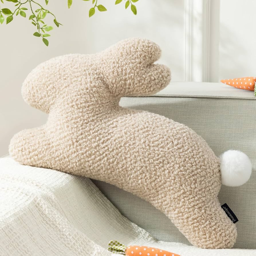 Phantoscope Happy Easter Bunny Shaped Throw Pillow, Plush Boucle Jumping Rabbit Cushion Sherpa Ea... | Amazon (US)