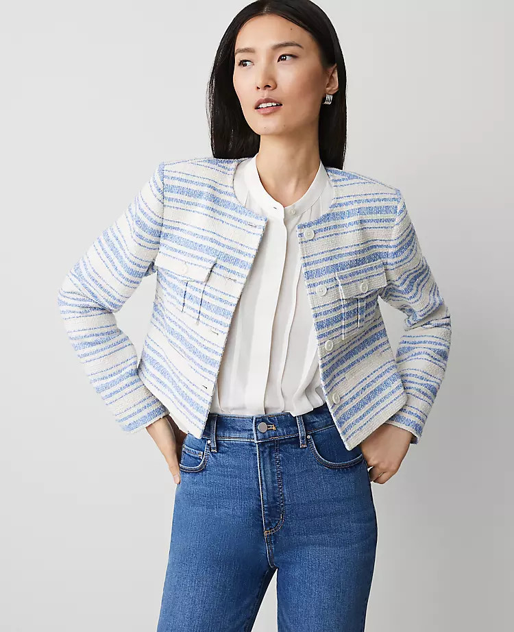 Petite Striped Tweed Cropped Jacket | Ann Taylor