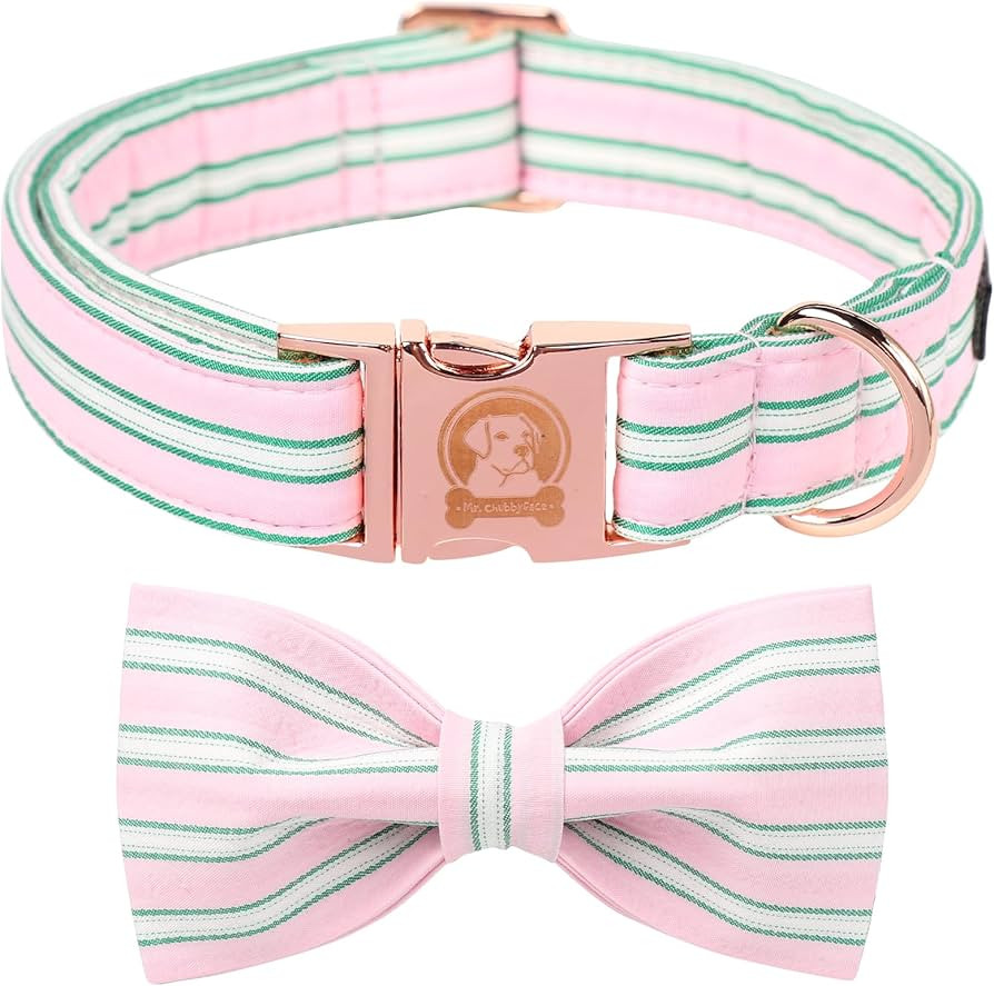 MR. CHUBBYFACE Pink Dog Collar, Cute Dog Collar with Bowtie, Summer Adjustable Girl Boy Collar wi... | Amazon (US)