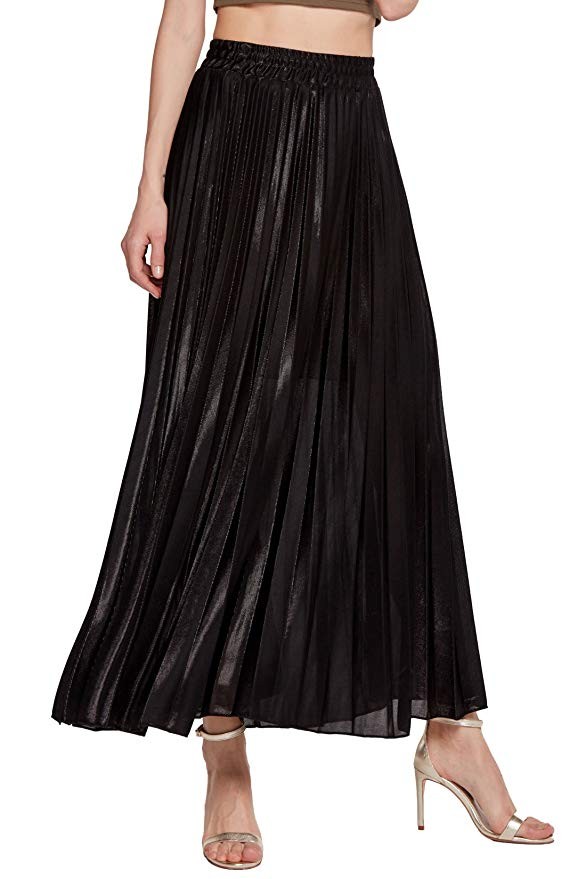 Chartou Women's Premium Metallic Shiny Shimmer Accordion Pleated Long Maxi Skirt | Amazon (US)