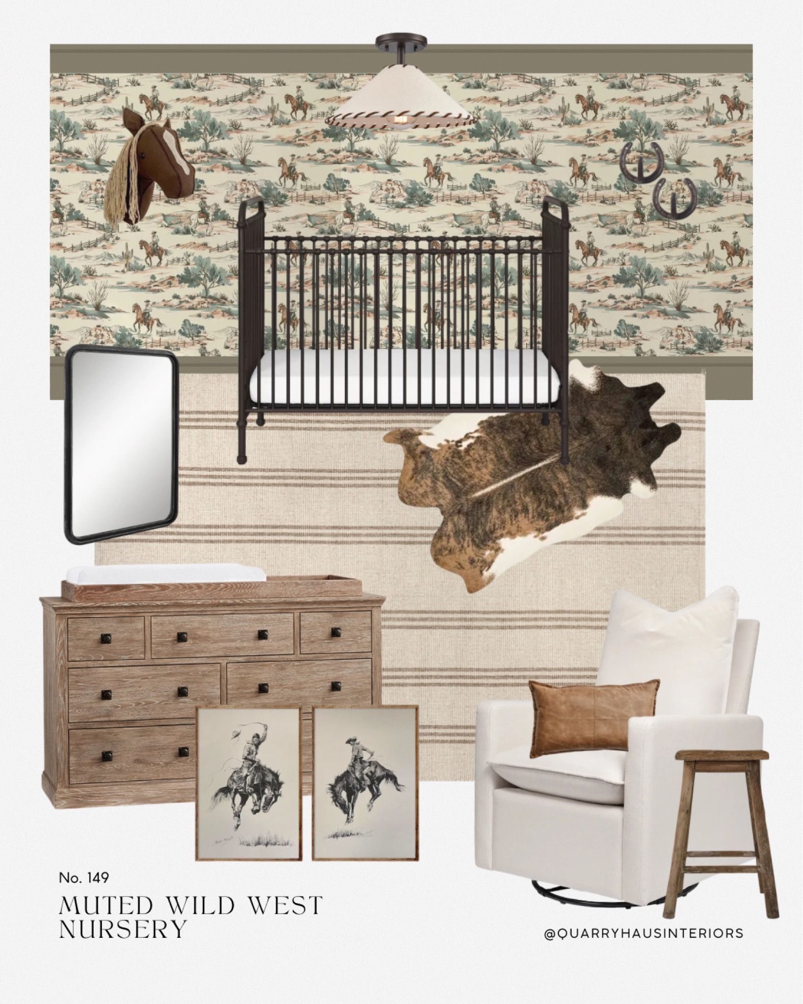 Muted, neutral and vintage inspired Wild West nursery design 🤠

Cowboy rustic horse western boys nursery bedroom design decor furniture wallpaper blue green neutral 

#LTKBaby #LTKHome #LTKKids
